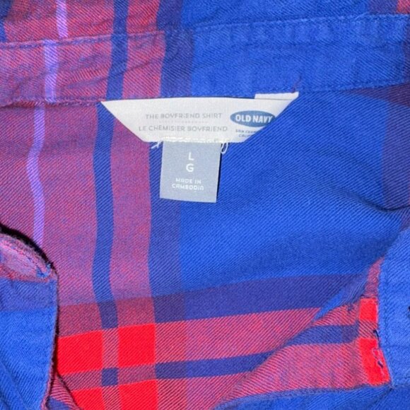 Old Navy 'The Boyfriend Shirt' Plaid Flannel Style Shirt-Red/Blue-Large-GUC - Picture 3 of 6